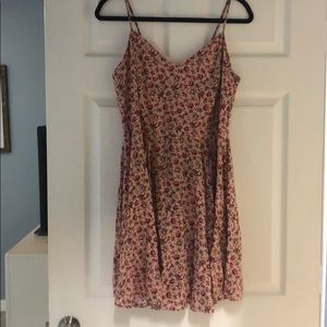 Pink floral, corset back dress